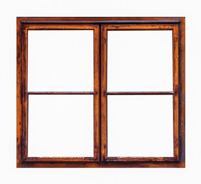 Vintage brown wooden window on white background    