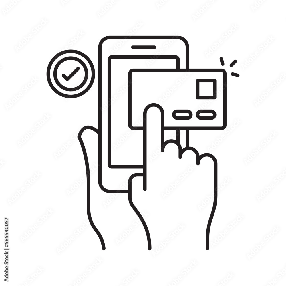 Poster mobile payment vector outline icon design illustration. mobile technology symbol on white background