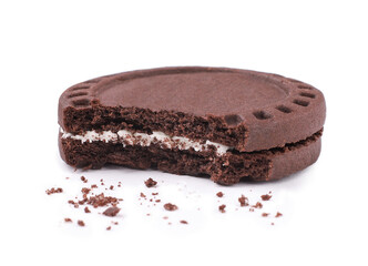 Chocolate cookie on white background, close up