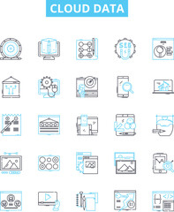 Cloud data vector line icons set. Cloud, Data, Storage, Platform, Computing, Backup, Virtualization illustration outline concept symbols and signs