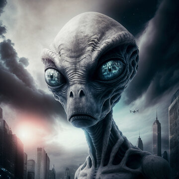 Portrait of an alien visit of the greys conspiracy of par.Generative AI.