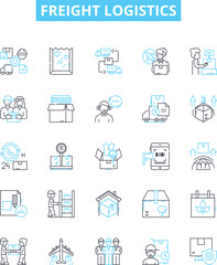Freight logistics vector line icons set. freight, logistics, shipping, transportation, route, scheduling, delivery illustration outline concept symbols and signs