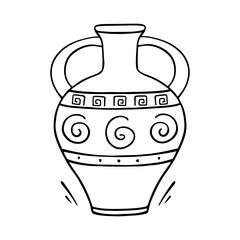Ancient greek vase in doodle style isolated on white background. Vector