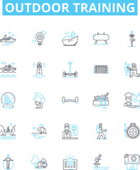 outdoor training vector line icons set. Outdoor, Training, Exercise, Coaching, Adventure, Hiking, Camping illustration outline concept symbols and signs