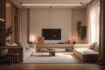 Elegant and comfortable living room, Generative AI