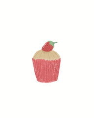 Cartoon summer cupcake with strawberries for cards, menus, scrapbooking
