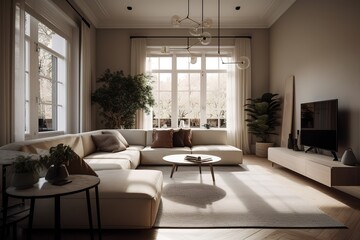 Fototapeta premium Elegant and comfortable living room, Generative AI