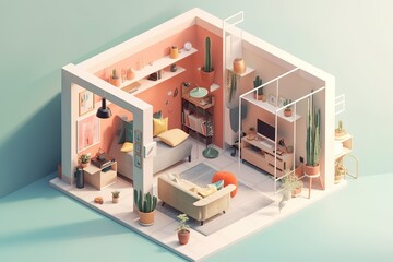 Interior of small apartment living room for home office. , Generative AI