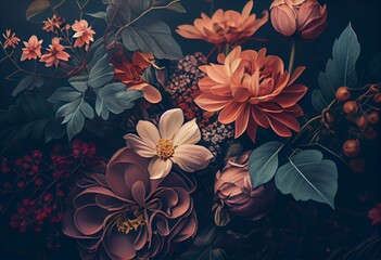 Background with flowers, retro style. AI generated image. Generative AI