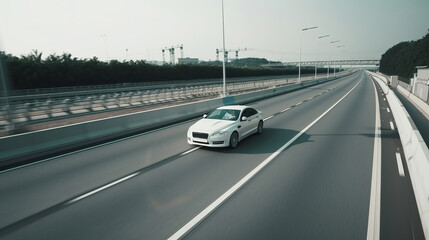 Fototapeta na wymiar White speed car on road. Illustration AI Generative.