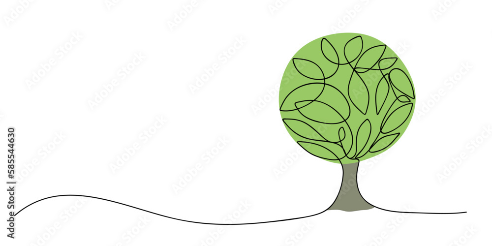 Poster one line drawing tree. continuous line drawing tree on white background. vector illustration
