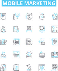 Mobile marketing vector line icons set. Mobile, Marketing, Advertising, Branding, SMS, Apps, Promotions illustration outline concept symbols and signs
