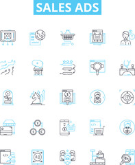 Sales ads vector line icons set. Offers, Deals, Discounts, Vouchers, Bargains, Freebies, Promotions illustration outline concept symbols and signs