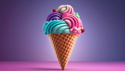 creative design Ice cream in a waffle cone in different.Generative AI.