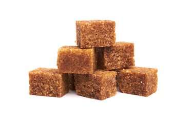 Brown sugr cubes on white