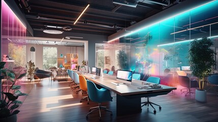 Futuristic Office Design: Vibrant and Innovative Workspaces of Tomorrow in 8K created with generative ai technology