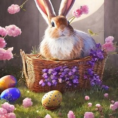 easter bunny with basket of eggs