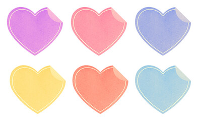 Mockup realistic heart shape paper stickers with curved corner. Heart shape stickers on a transparent background. Extracted, png file, isolated