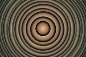 Obraz premium Brown round pattern of crooked waves on a black background. Abstract fractal 3D rendering