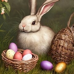 easter bunny with easter eggs