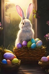 easter bunny with easter eggs