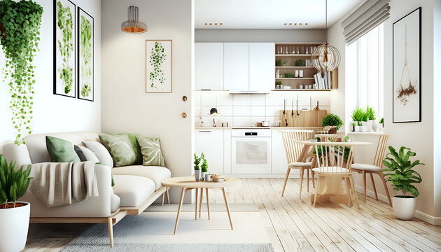 mockup for pictures in a living room with a kitchen 
