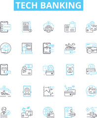 Fototapeta na wymiar Tech banking vector line icons set. Tech banking Online, Mobile, Security, Fraud, Digital, Payments, ATM illustration outline concept symbols and signs
