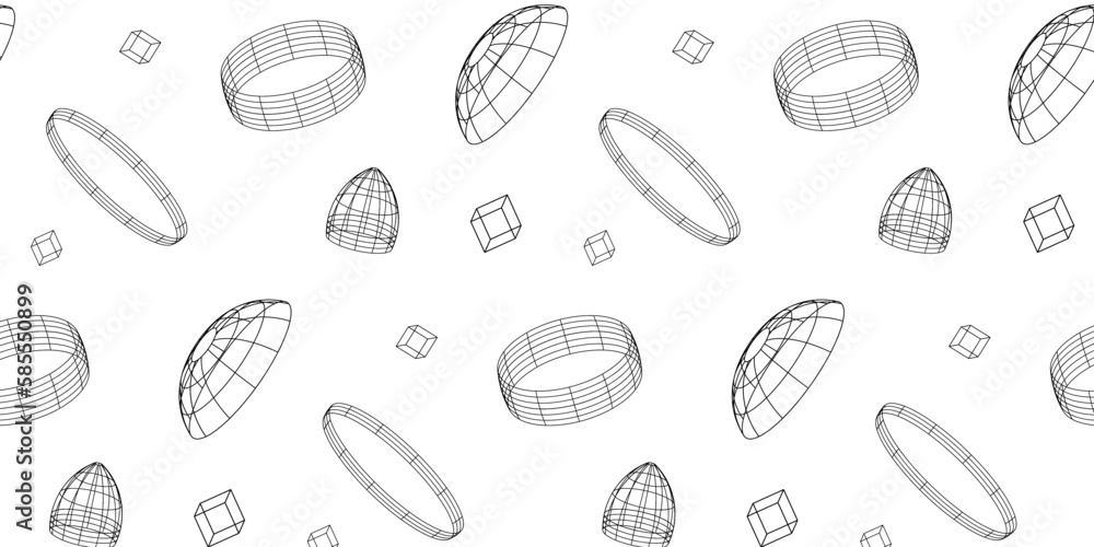 Poster 3d aesthetic y2k wireframe shapes abstract background. retro line art vector illustration. eps 10