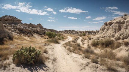 Wild west on a sunny day with many dry plants and mountains Generative AI