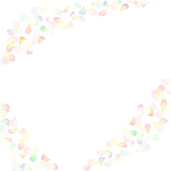 パステルカラーの花びらが優雅に舞い降りるフレーム。水彩絵の具で描いたイラスト。