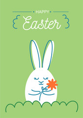 Easter bunny with flower and greeting text 