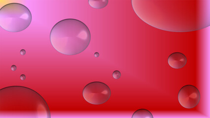 Dark tone transparent soap bubbles on red background with space for text.