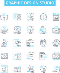 Fototapeta premium Graphic design studio vector line icons set. Graphic, Design, Studio, Graphic Design, Creative, Artwork, Layout illustration outline concept symbols and signs