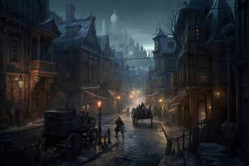 Naklejka premium horror mysterious city at night fantasy, generative ai