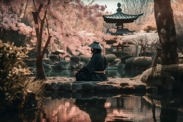 a meditating samurai, generative ai