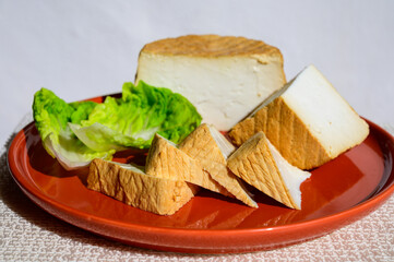 Cheese collection, piece of smoked Spanish goat cheese