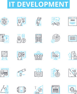 IT development vector line icons set. IT, development, software, coding, engineering, program, web illustration outline concept symbols and signs