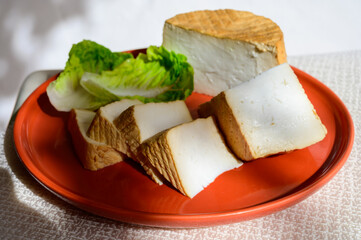 Cheese collection, piece of smoked Spanish goat cheese
