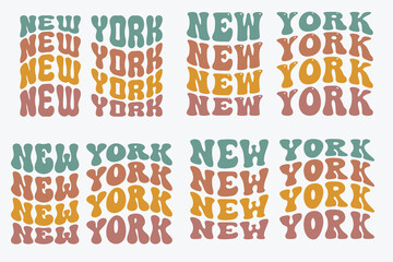 New York City retro wavy SVG bundle T-shirt designs 