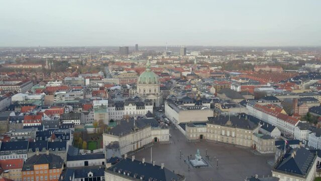Aerial of Amalienborg and the equestrian statue in Copenhagen