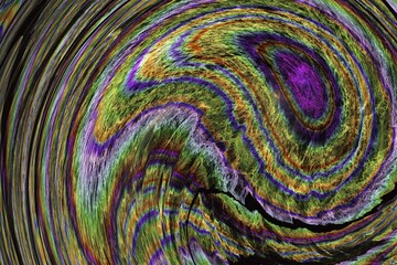 Multicolored pattern of crooked waves on a black background. Abstract fractal 3D rendering