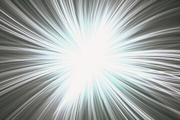 White luminous pattern of crooked rays from the center on a black background. Abstract fractal 3D rendering