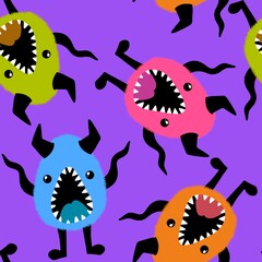 Cartoon monsters seamless emoticons aliens pattern for kids clothes print and wrapping paper and fabrics