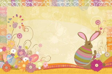 Easter Scrapbook Scrapbooking Stationary Colorful Background with Easter Bunny Eggs Basket Vector Illustration