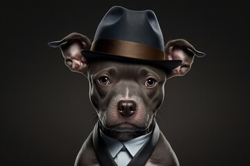 Portrait of a dog in a hat and a business suit, intelligent, isolated, generative ai