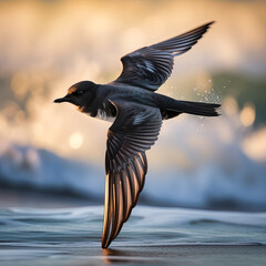 A black tern flying over the ocean - generative ai
