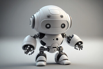 cute white robot on dark black background generative ai