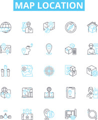 Map location vector line icons set. Map, Location, Coordinates, Geography, Track, Find, Position illustration outline concept symbols and signs