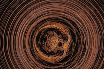 Orange swirling pattern of crooked waves on a black background. Abstract fractal 3D rendering