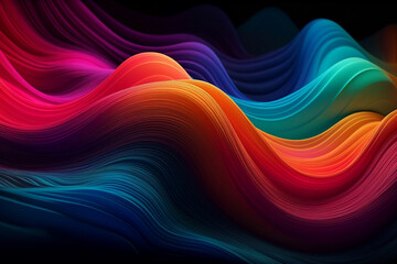 Abstract silky wave background with vibrant-coloured gradient in multiple flowing motions created with generative AI